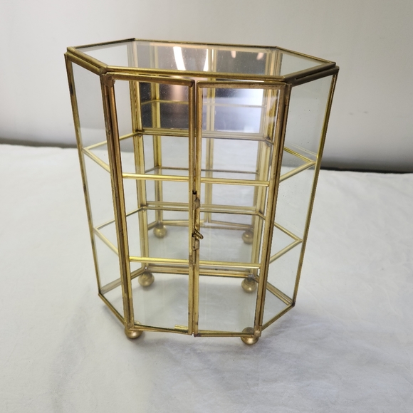 Vintage Storage & Organization Miniature Brass Glass Mirror Display